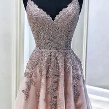 Вечерние платья на выпускной, изумительное кружево цвета шампанского с аппликацией, с блестками, на тонких бретельках, с v-образным вырезом, реальное изображение, в магазине, для выпускного вечера, для новобрачных