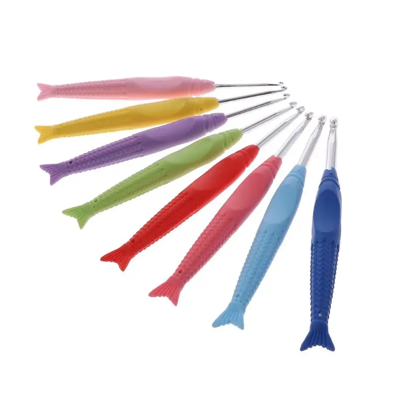 8Pcs In 8Sizes Fishtail-Type Crochet Hooks Set Soft Rubber Handle TPR knitting Needles DIY Tool