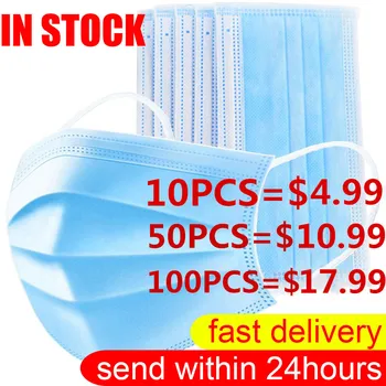 

50Pcs/100pcs Mask Disposable Nonwove 3 Layer Ply Filter Mask mouth Face mask filter safe Breathable Protective masks In Stock
