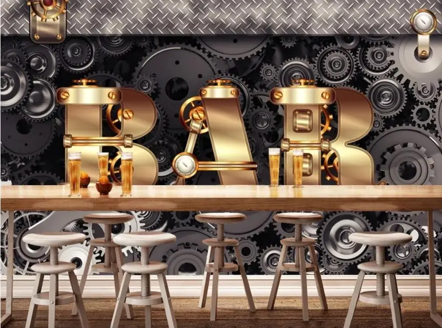 3D European style Industrial wind metal letter mechanical gear bar background wall 3d wallpaper | Обустройство дома
