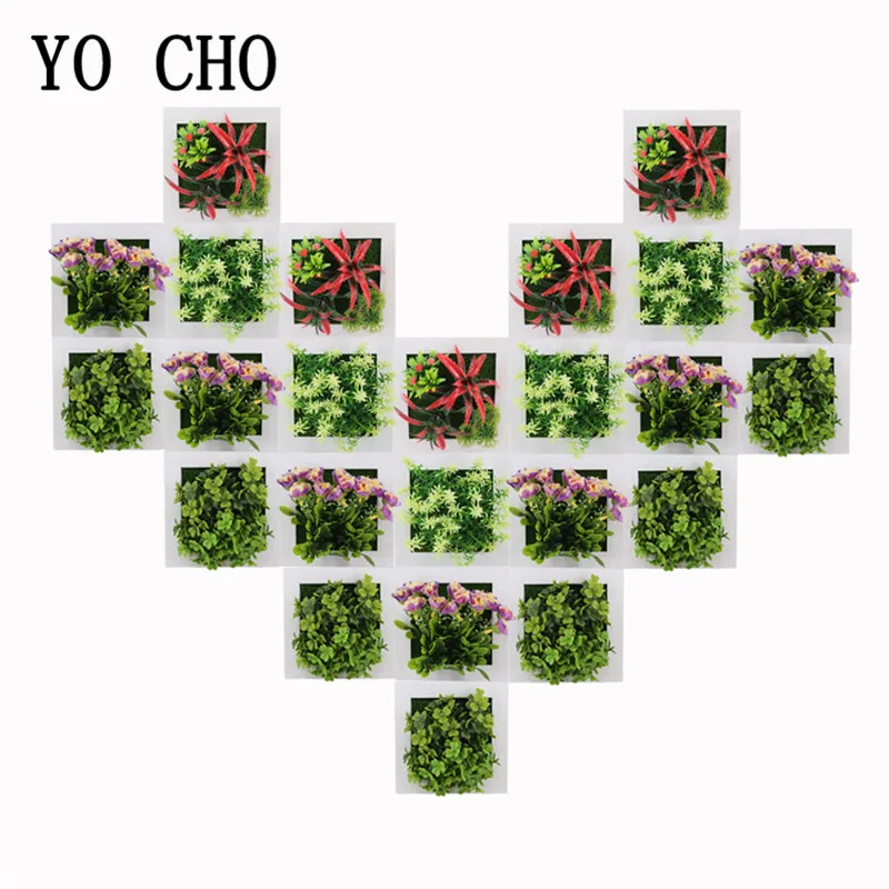 

YO CHO Artificial 3D Plant Wall Sticker Hanging Picture Frame Forest Style Simulation Plants Store Home Green Plant Frame Decor