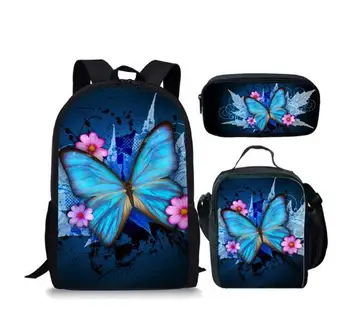 

3 PCS/SET Butterfly Printing Children School Backpacks Casual Book Bag Fashion Shoulder Bags for Teenage Girls Bookbags