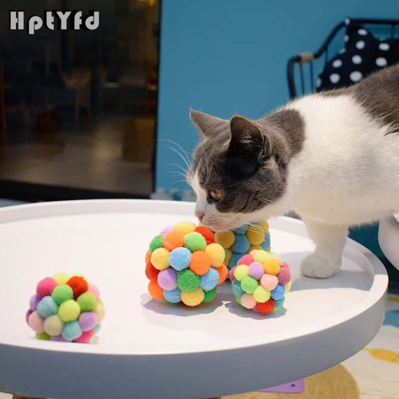 

HptYfd Cat Ball Toy Colorful Bouncy Bell Ball Pet Interactive Toy for Cats Puppy Soft Plush Bite Toy Funny Pet Supplies