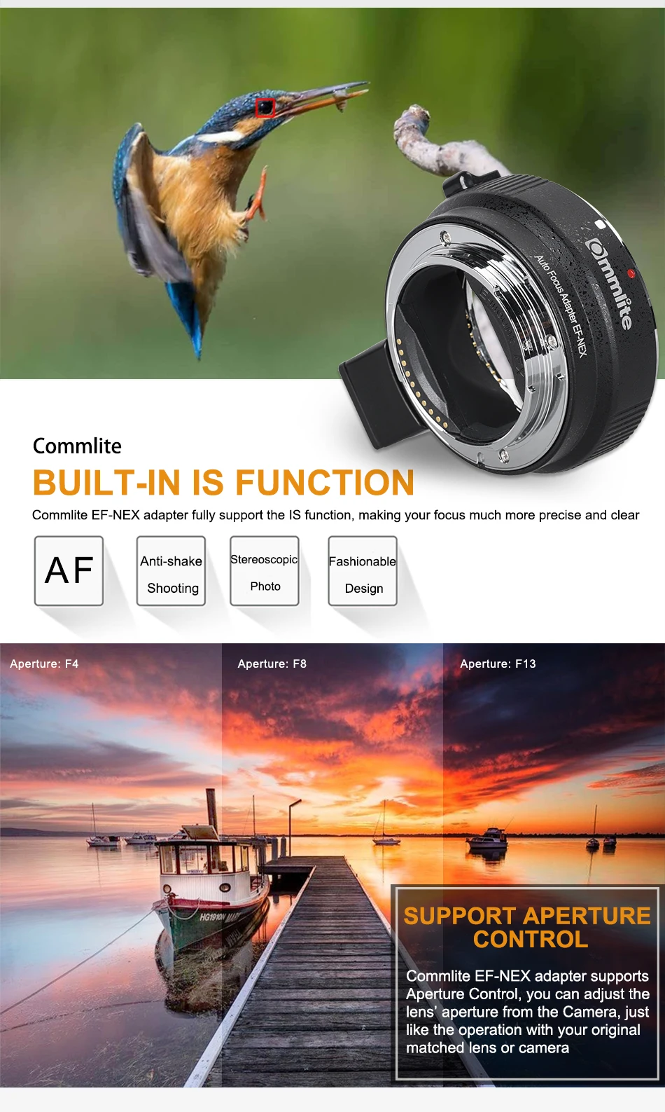 COMMLITE CM-EF-NEX B Автофокус Крепление объектива адаптер для Canon EF объектив для использования для sony NEX Крепление камеры