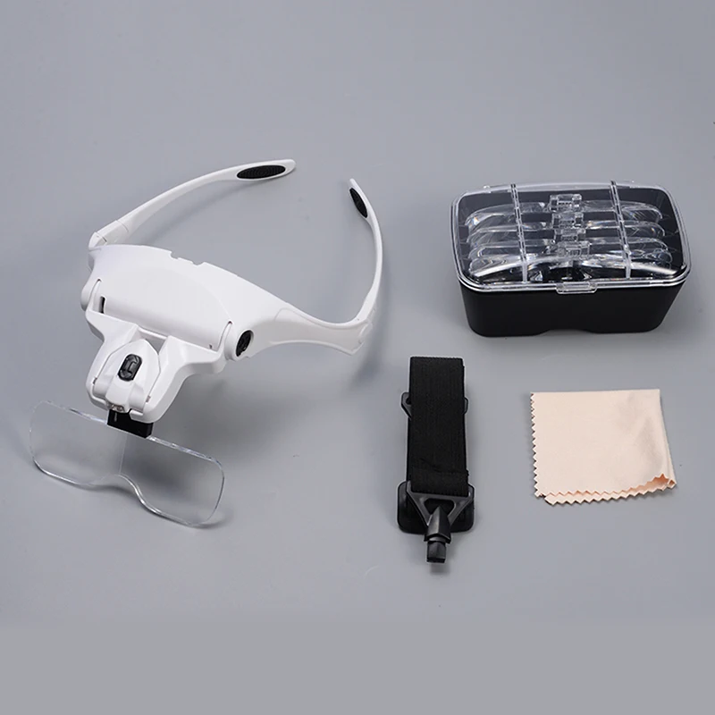 1.0X 1.5X 2.0X 2.5X 3.5X Headband Magnifier LED Light Adjustable Lightweight Magnifying Glass 5 Lens Loupe Reading Repair Tool