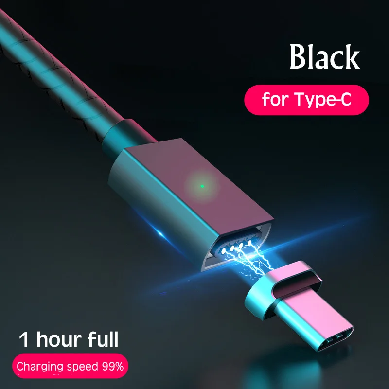 2 м Магнитный QC3.0 Магнитный USB кабель для iPhone samsung huawei Android мобильный телефон Быстрая зарядка USB кабель Тип C Магнитный кабель - Цвет: Black Type-C