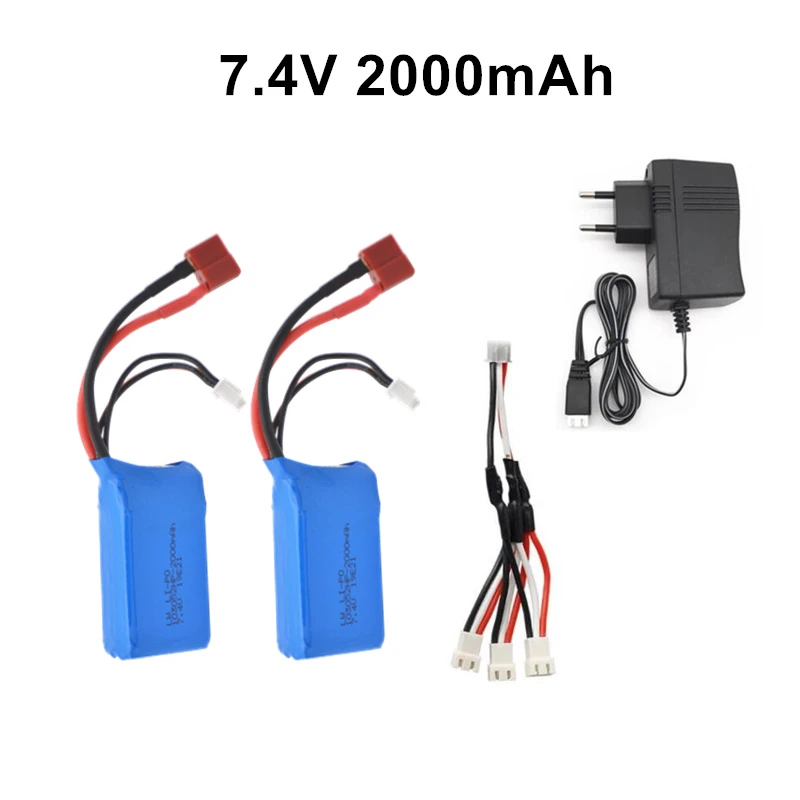 Batería de 7,4 V y 2000mAh + cargador de 7,4 v A949, A959 B, A969 B, B, coche de Control remoto, 2s, batería LiPo para piezas de coche Wltoys|Partes y
