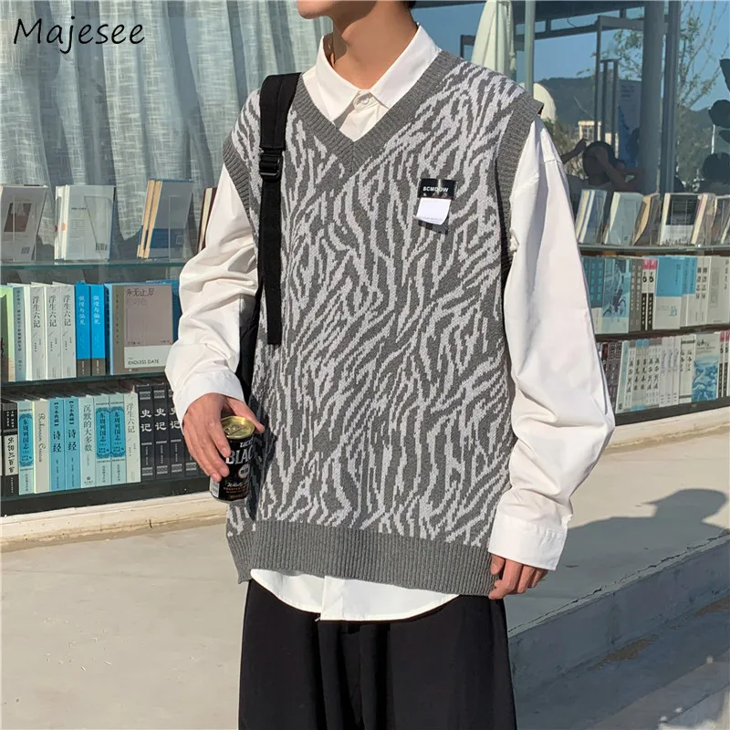 Suéter con cuello en V para hombre, chaleco con tinte dibujo de corbata, retales, tejido Harajuku, ocio, elegante suelto, prendas de vestir de calle, moda guay para estudiantes
