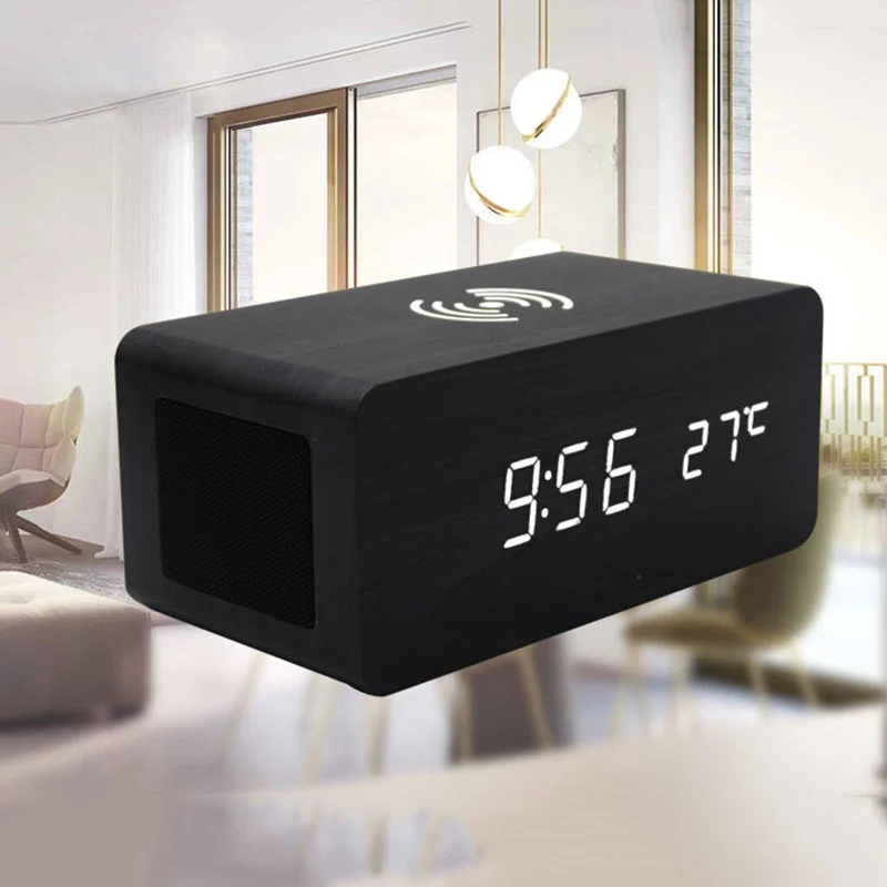 Bluetooth динамик Будильник беспроводной зарядный коврик Температура Влажность монитор Будильник Bluetooth динамик