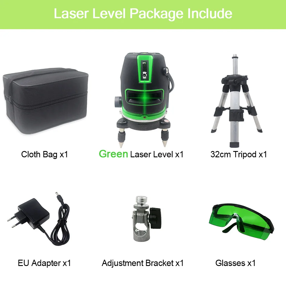 Green SET 3 5 красных лазерных линий 6 точек 635 нм лазерный уровень 360 самонивелирующийся роторный лазерный уровень Горизонтальный Вертикальный открытый замок функция - Цвет: Green SET 3
