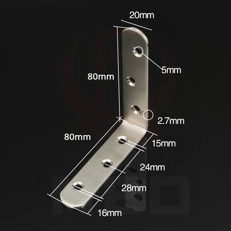 80x80x20mm KAK 10 шт. из нержавеющей стали угловые кронштейны защитные крепежи Семь размеров угловая поддерживающая стойка мебельная фурнитура - Цвет: 80x80x20mm