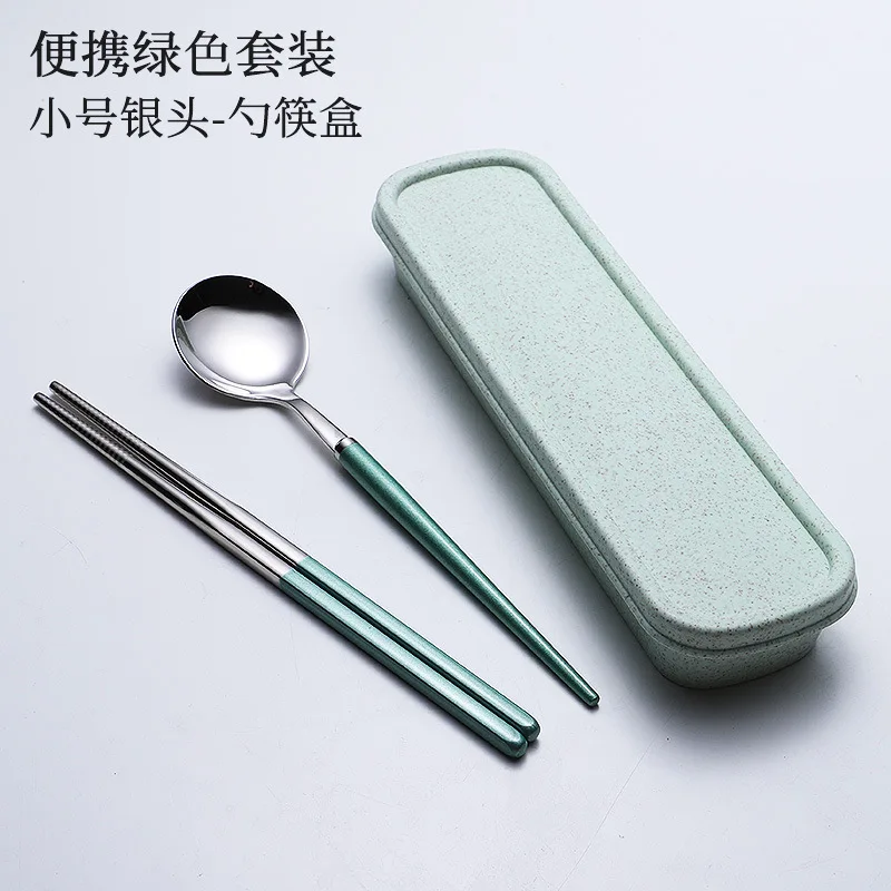 304 Stainless Steel Hollow Handle Portugal Portable Tableware Colorful Color Plated Mute Travel And Fork Spoon Chopsticks Box Se