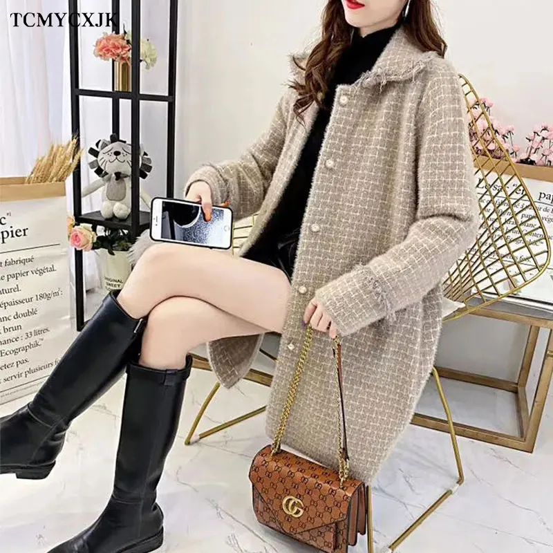 

Imitation Mink Velvet Coat Women's Mid-length Fringed Edge Autumn And Winter New Style Korean Woolen Coats High-quality Jackets