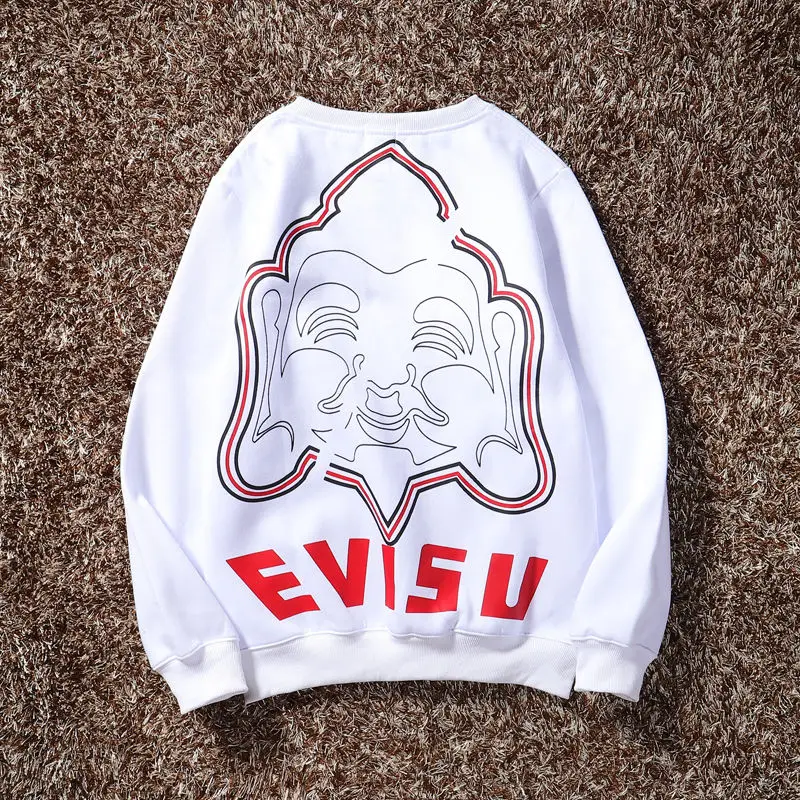 Аутентичный Evisu зимний мужской Повседневный свитер теплый дышащий модный хлопок плюс бархат с длинными рукавами Мужская Женская одежда для влюбленных