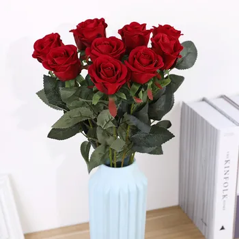 

1PCS Artificial Rose Flower 5 Colors Flannel Simulation Flower Artificial Bouquet For Wedding Party Home Office Table Decoration