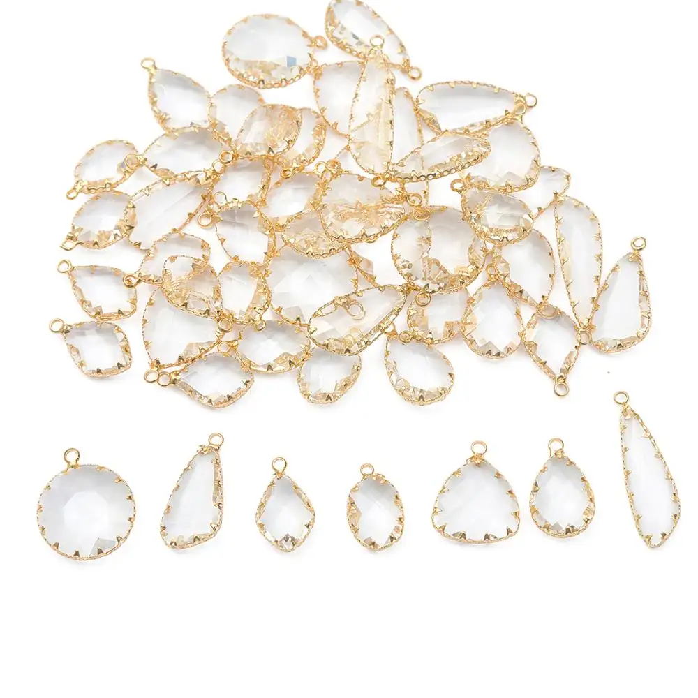 Позолоченные Медные Плоские обернутые граненые стеклянные Хрустальные