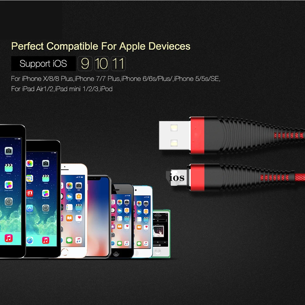 2A USB кабель для быстрой зарядки для IPhone X 6 6S 7 8 11 XS шнур питания для передачи данных устройство быстрое зарядное устройство линия мобильного телефона 1 м