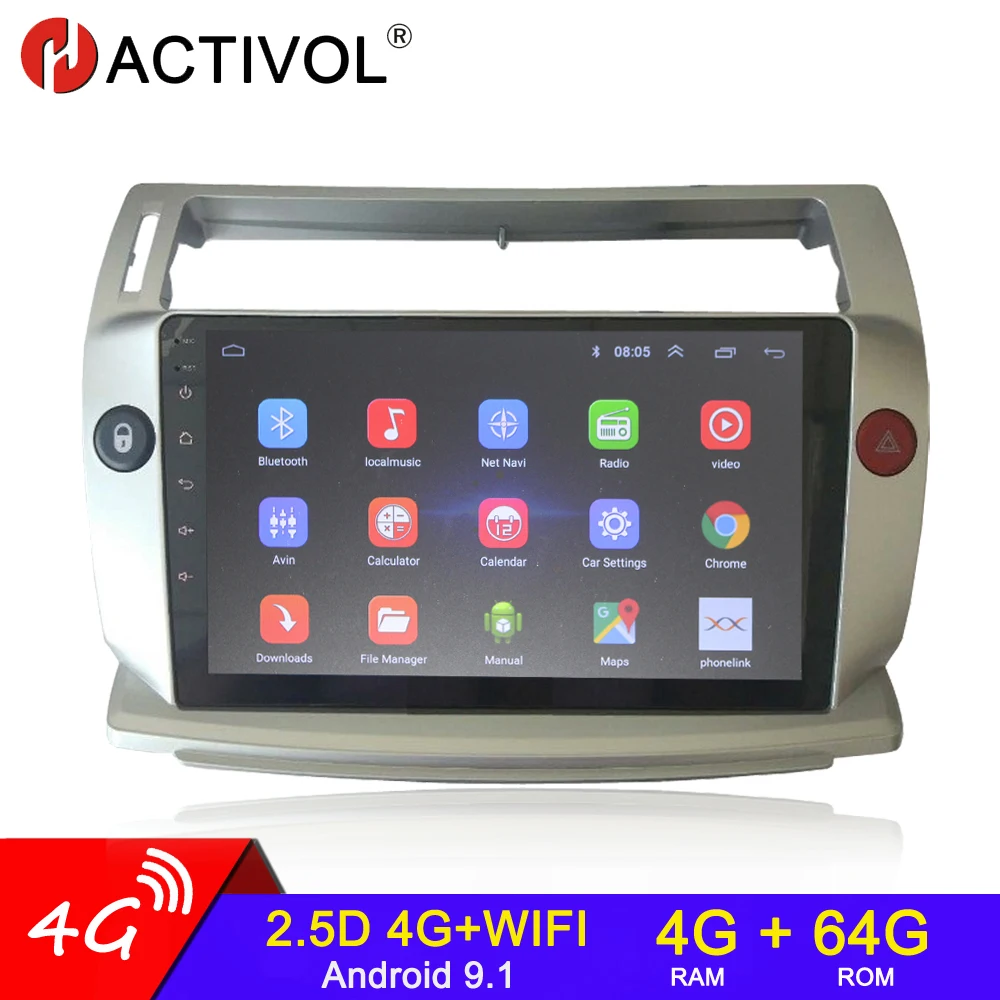 US $153.30 4G64G Android 90 2 Din Car Radio Audio GPS Navigation For Citroen C4 CTriomphe CQuatre 20042009 Undefined Car Accessories