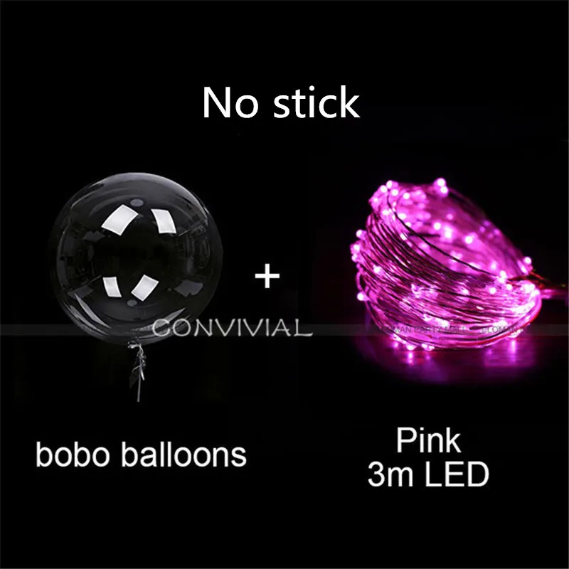 24inch Pink Светящийся светодиодный БОБО воздушный шар с палочками гелиевый прозрачный шар Свадебные украшения на день рождения детский прозрачный СВЕТОДИОДНЫЙ шарик - Цвет: 24inch Pink