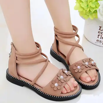 

Girls Roman boots 2020 summer new children's sandals fashion flowers leather hollow children's cool boots