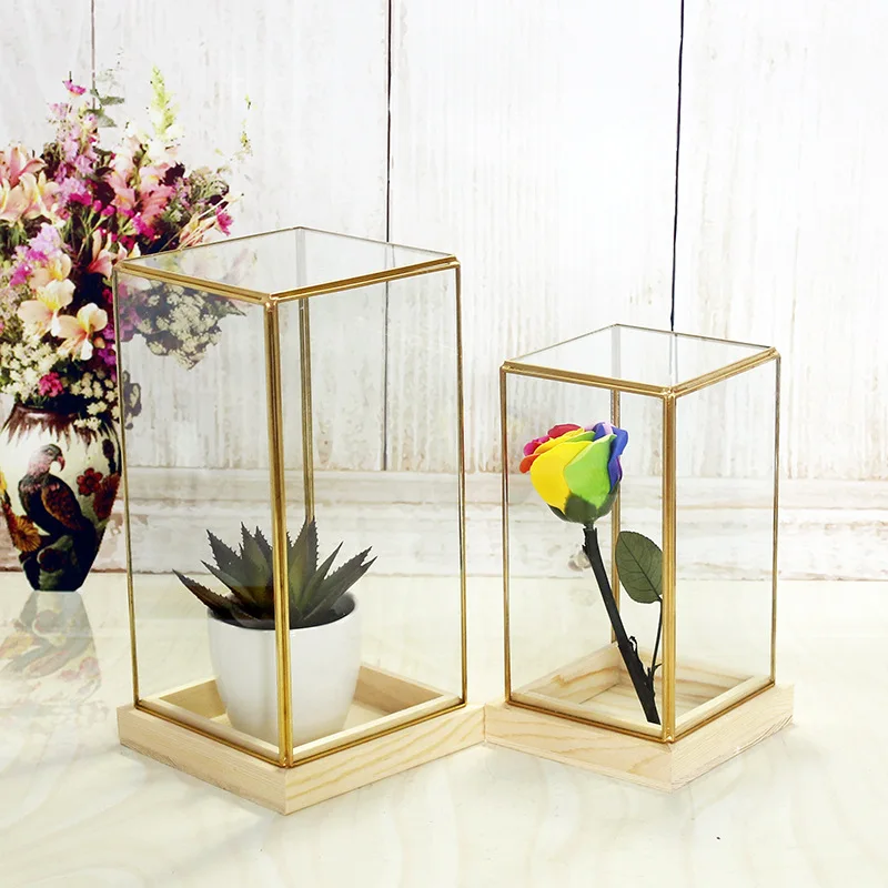 

Home Geometrical Glass Vase Gold Brass Candlestick with Handle for Living Room Hotel Coffee Bar Wedding Art Decor Crafts