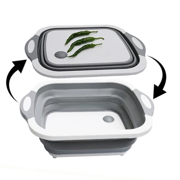 

2020 Multi-function Folding Board Cut Silicon anti-mold sticking Vegetables Board Cutting Fruit Drain Basket Kitchen Accessories