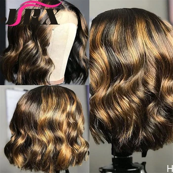 

Ombre Highlight Color Human Hair Lace Front Wigs 13x4/13x6 Middle Part Brazilian Remy Wavy With Baby Hair Short Bob Curly Wigs