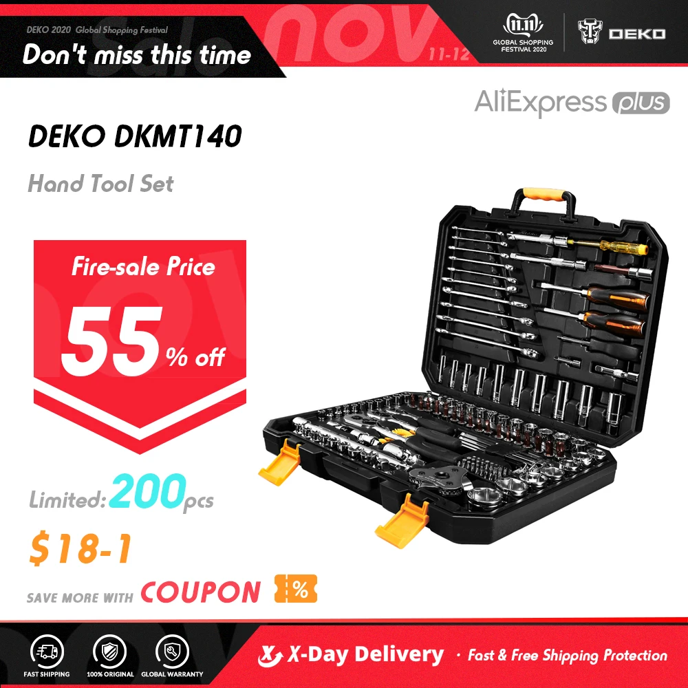 £106.13 Deko 140 Pcs Professional Car Repair Tool Set Auto Ratchet
