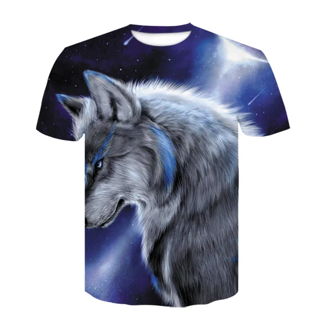 Summer New 3d T shirt Men Streetwear Round Neck Short Sleeve Tees Tops Funny Animal Male Clothes Casual Wolf 3D Print Tshirt