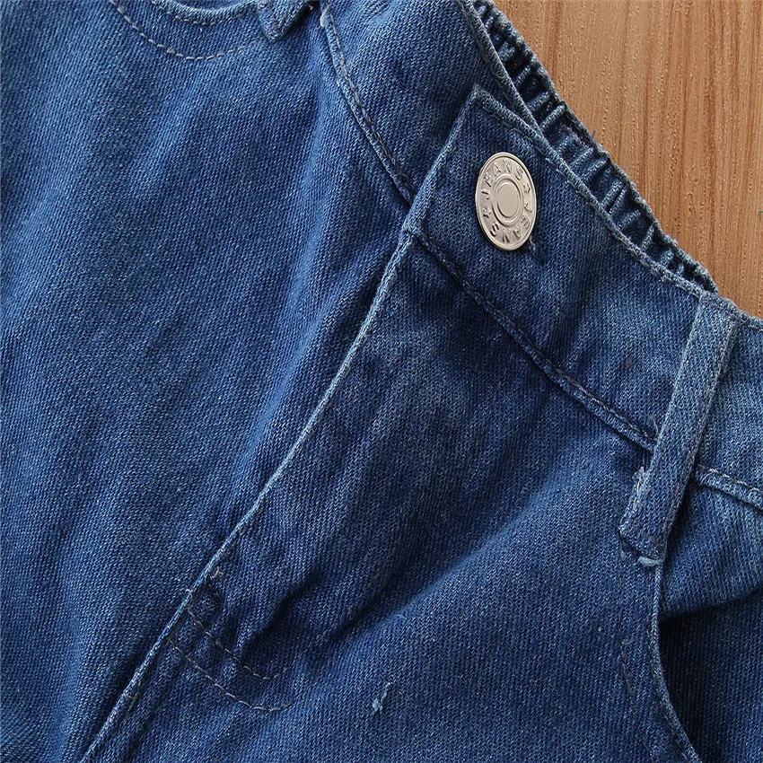 EABoutique/детская одежда г. Модный костюм для девочек рубашка с вышитыми плечами и джинсы комплект из 2 предметов для маленьких девочек Q1202
