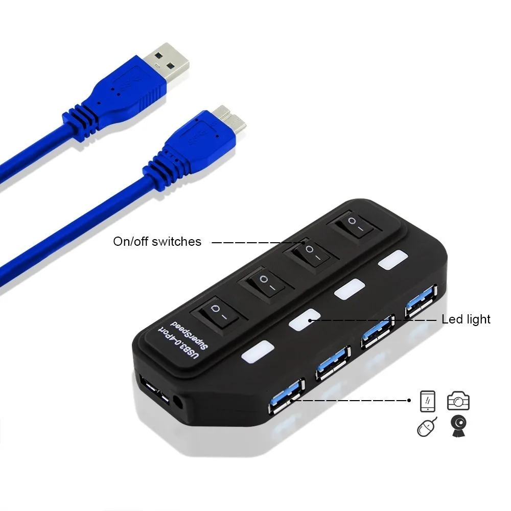 Usb-концентратор 3,0 Мульти USB 3,0 usb-хаб высокого Скорость 4 Порты жил световой индикатор USB Hub для мульти-устройство для портативного компьютера ПК