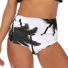 Oeak летний женский купальный костюм с рюшами и высокой талией, бикини размера плюс с принтом, Шорты для плавания, Женская Повседневная пляжная одежда