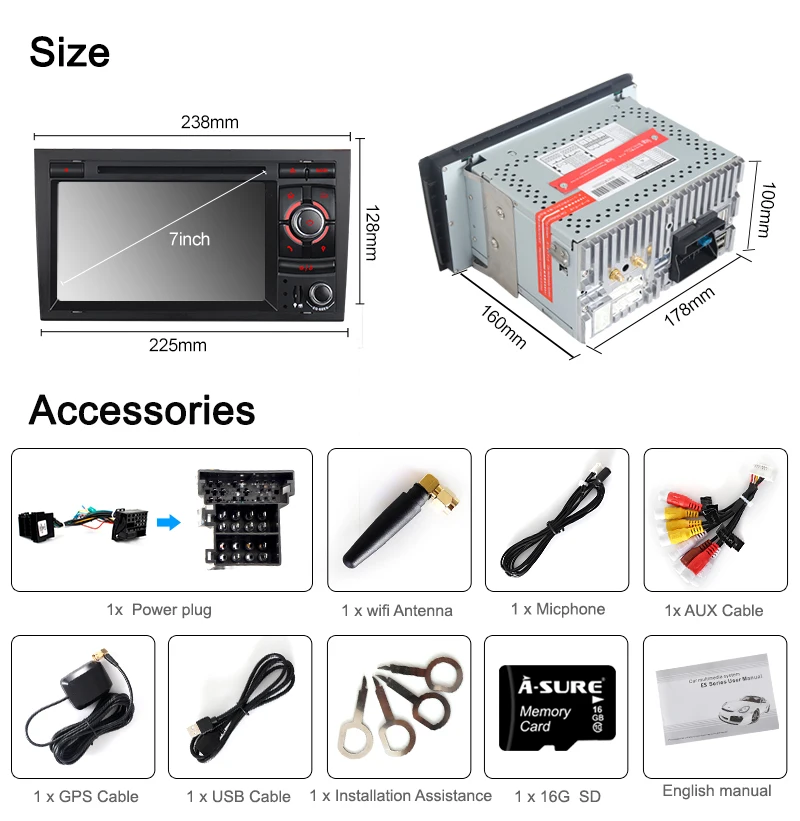 Flash Deal A-Sure 7 Inch 2 Din 8 Core Android 9.0 Radio GPS DVD Player Navigation For Audi A4 (2002-2007) S4 RS4 8E 8F B9 B7 SEAT EXEO RNS 30