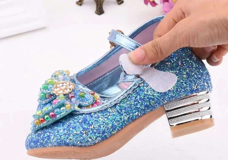 Children Princess Leather Shoes student dance shoes Girls High Heel Sandals Dress Kids Leather Glitter Crystal Shoes Banquet