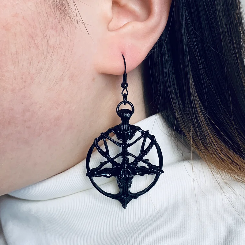 New Fashion Glamour Retro Women's Pentagram Pan God Skull Goat Head Pendant Earrings Gothic Witch Jewelry 3