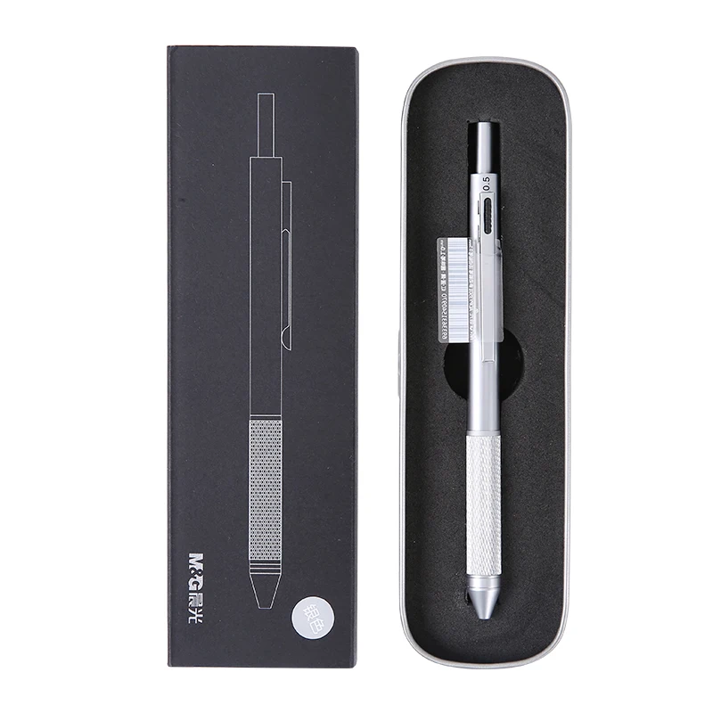 1pc Silver Andstal M& G 3+ 1 полностью Металлическая многофункциональная ручка, Многофункциональный механический карандаш, 3 цвета, шариковые ручки, креативные умные буквы, серебро - Цвет: 1pc Silver