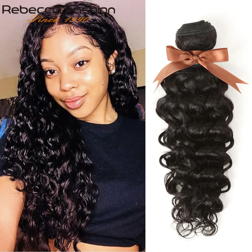 

Rebecca Peruvian 100% Human Hair Water Wave Bundle Deals 10-30 Inch Natural Black Human Hair Extensions