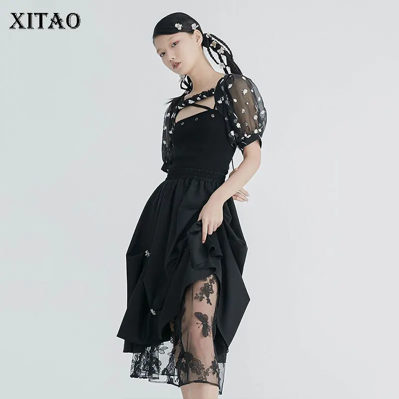 Юбка XITAO в стиле пэчворк женская модная сетчатая элегантная повседневная с