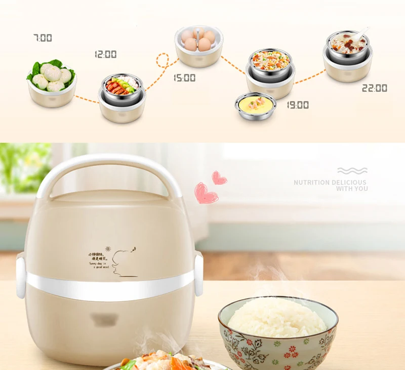 Electric lunch box double stainless steel liner heating lunch box hot rice plug in electric heating lunch box steaming rice14