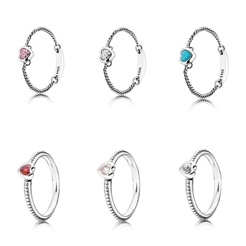 

Classic Fashion S925 Heart Silver Ring With Rose Pink, Red, Blue Spirited Heart Ring Original Jewelry Birthday Engagement Gift