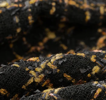 

Small fragrance wind woven black dark gold tweed cloth coat custom clothing