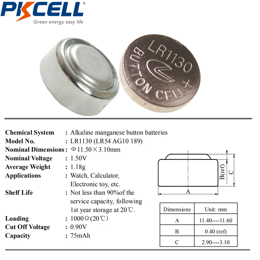 20 шт/уп, 2 отделения для карт, PKCELL 1,5 V AG10 389 LR54 SR54 SR1130W 189 SB-BU L1130 1130 LR1130 аккумулятора кнопочного типа щелочной аккумулятор монета Батарея