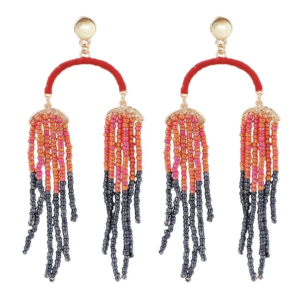 MANILAI, богемные серьги ручной работы с бусинами и длинной кисточкой для Женщин, Модные Разноцветные серьги с бусинами, этнические ювелирные изделия - Окраска металла: 1665Red Earrings