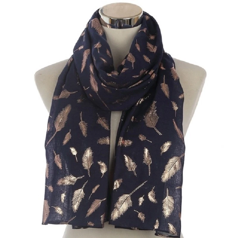 Navy Gold Long FOXMOTHER модные женские белые темно-синие желтые бронзовые фольга Серебряное перо кольцо шарфы шейный шарф блестящий платок - Цвет: Navy Gold Long