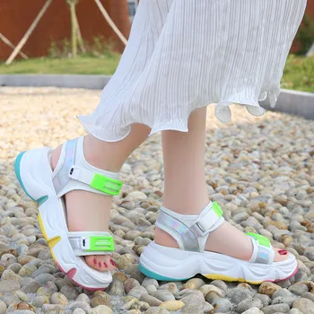 

COOTELILI Sneakers Sports Sandals Ladies Platform Shoes Woman Mid Heel Fashion Casual Red Green Summer Shoes Flat Sandals