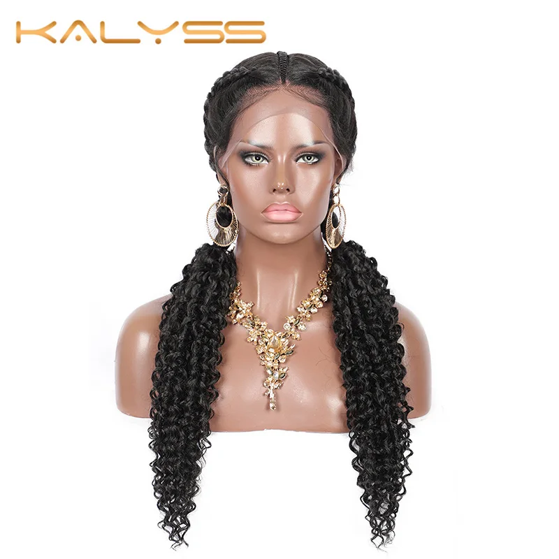 

Kaylss 28 Inches Braid Wigs for Black Women Swiss Lace Front Cornrow Braided Twist Wigs Synthetic Braiding Wig with Curly Ends
