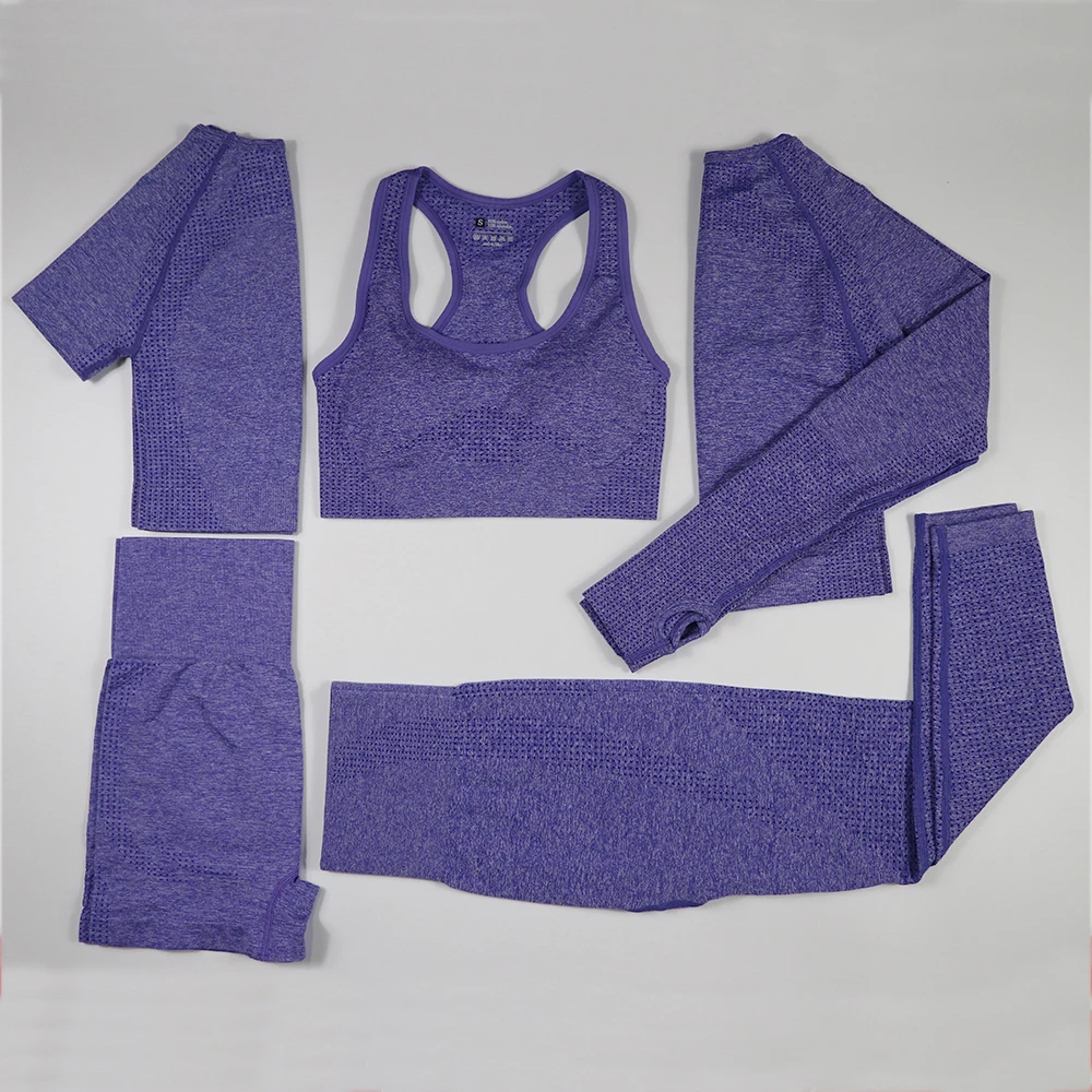2/3/5Pcs Seamless Women Set Workout Sportswear Gym Clothing Shirt Fitness Long Sleeve Crop Top High Waist Leggings Sport Suits 20