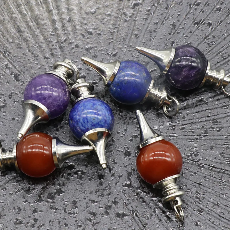1pc Natural Stone Crystal Red Agate Lapis Lazuli  Amethyst Circular Cone Charm Fortune-telling Pendulum Dowsing Divination
