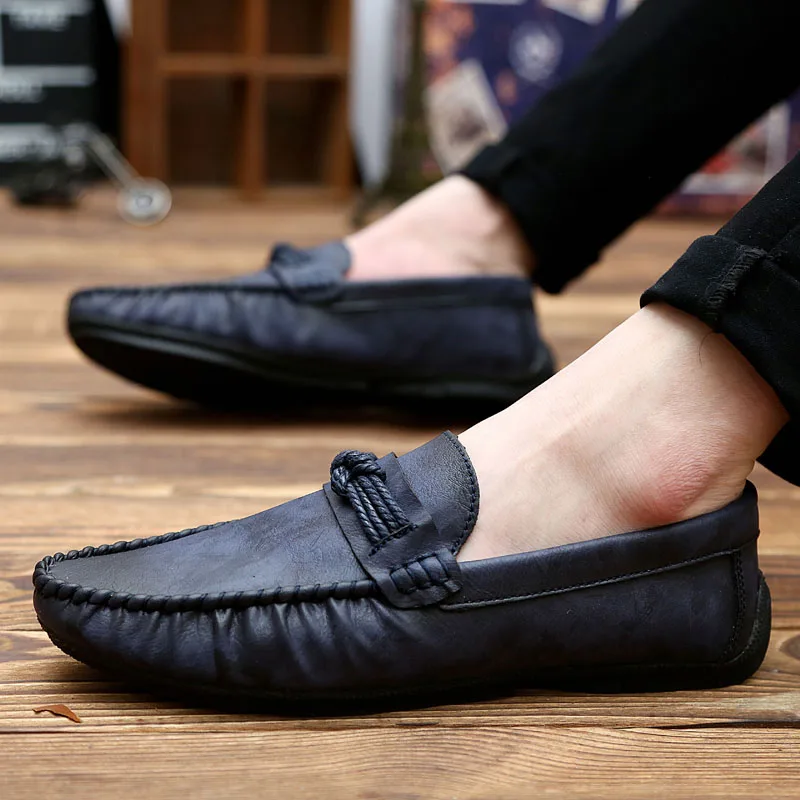 Модная повседневная мужская обувь; Летняя обувь в горошек; кожаная дышащая обувь с мягкой подошвой в английском стиле; обувь в деловом стиле; Zapatos De Hombre HC-020 - Цвет: Синий