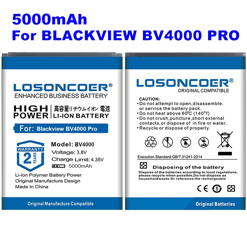 0 цикла LOSONCOER 5000 мА/ч, BV4000 батареи для Blackview BV4000 BV4000 Pro батареи 4,7 дюймов MTK6580A MTK6580A